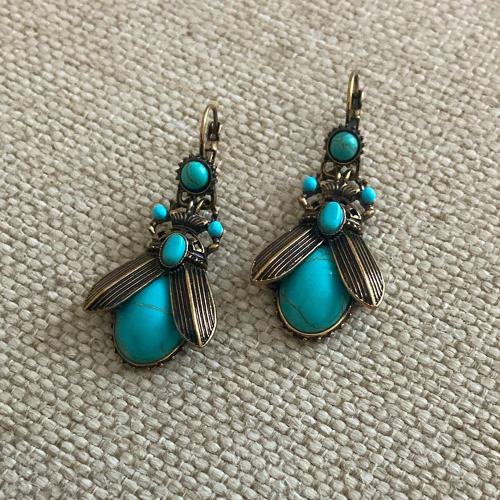 Turquoise Scarab Drop Earrings